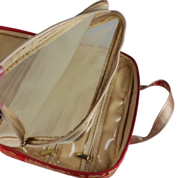 Celebrity Large Zippered Travel Jewelry Makeup Bag Case Red Gold Brocade - Picture 6 of 12